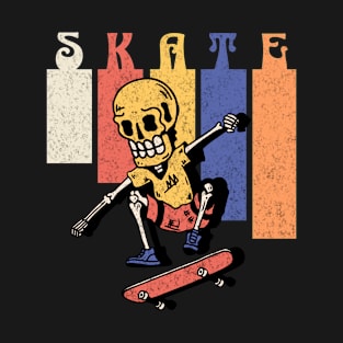 Skeleton Skater Retro Art T-Shirt