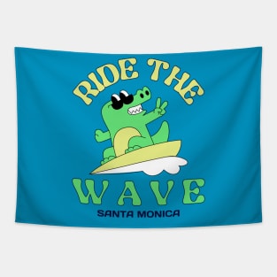 Ride The Wave Santa Monica Surfer Surfing Surfers Catching Waves Tapestry