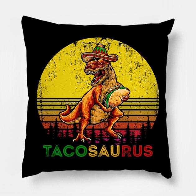 Retro Tacosaurus Taco Dinosaur T rex Funny Cinco De Mayo Pillow by Tater's 