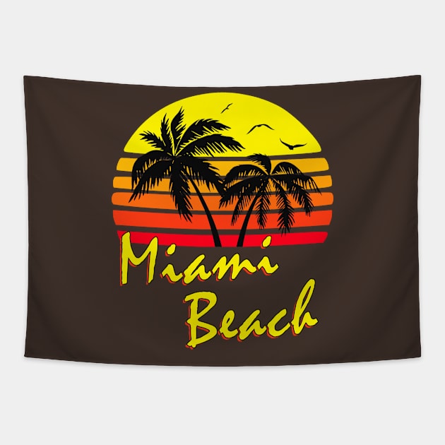 Miami Beach Retro Sunset Tapestry by Nerd_art