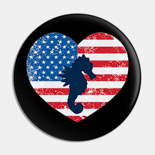 American Flag Heart Love Seahorse Usa Patriotic 4Th Of July Pin