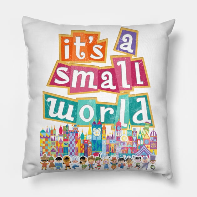 its a small world - distressed vintage park ride print by Kelly Design Company Pillow by KellyDesignCompany