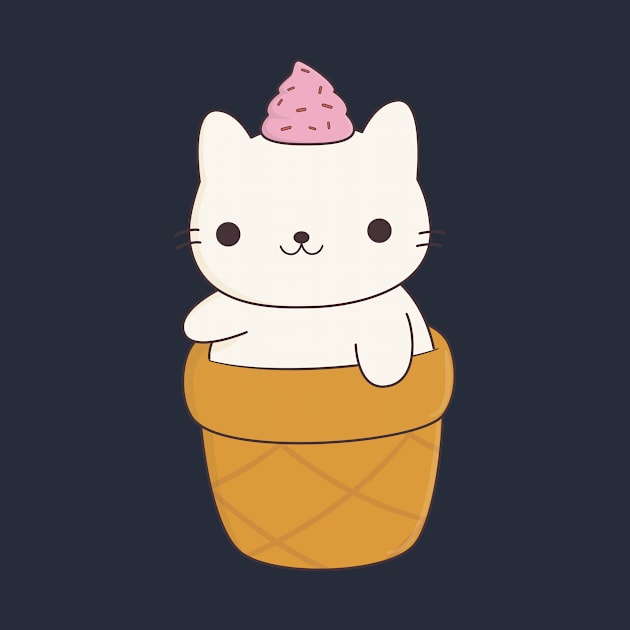 Kawaii Cat Ice Cream Cone T-Shirt by happinessinatee