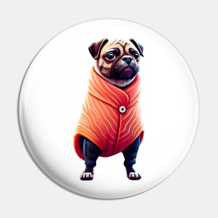 Cute Pug in Blanket - Adorable Dog Wrapped in Salmon-Colored Blanket Pin