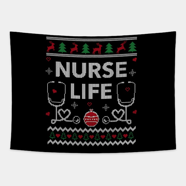 Nurse Life Funny Nursing Gift Ugly Christmas Design Tapestry by Dr_Squirrel