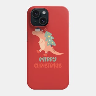 Dinosaur Carrying a Christmas Tree Phone Case