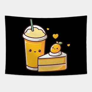 Cute Couple Gift in Kawaii Style with a Mango Cake and a Milkshake | Kawaii Food Tapestry