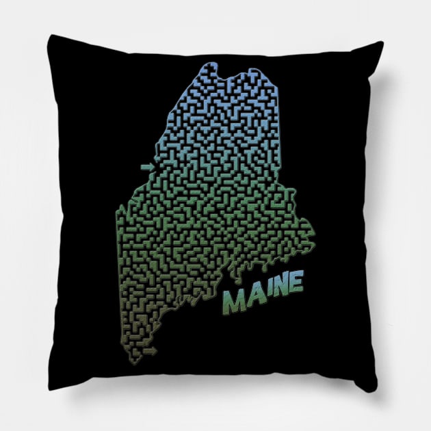 Maine State Outline Maze & Labyrinth Pillow by gorff