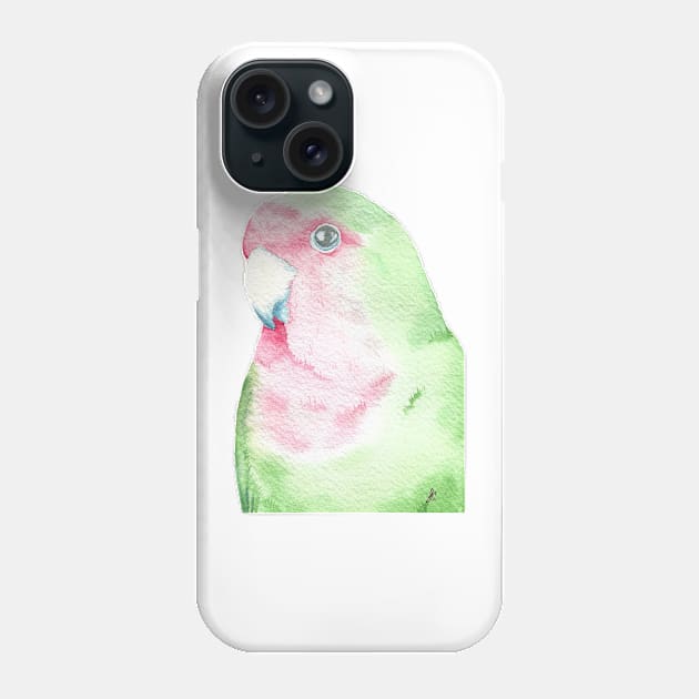 watercolor lovebird inséparable painting portrait pink green bird Phone Case by Oranjade0122