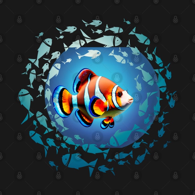 funny clownfish in a blue water circle by  Sunrise Podium 