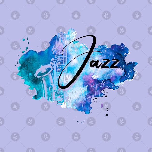 Womens Jazz Blue Music Notes Saxophone Colored Artwork by Designs by Romeo