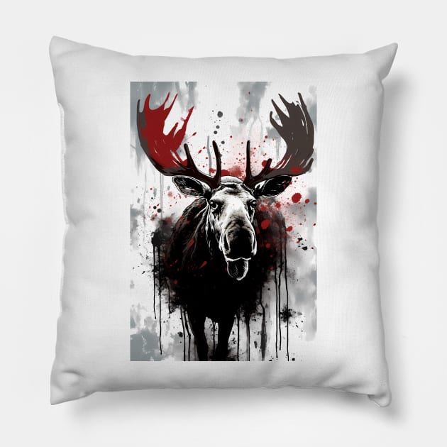 Ink Painting of a Moose Pillow by TortillaChief