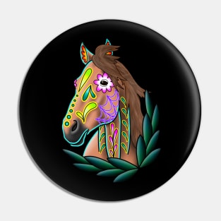 Day of the Dead Light Brown Sugar Skull Horse Pin