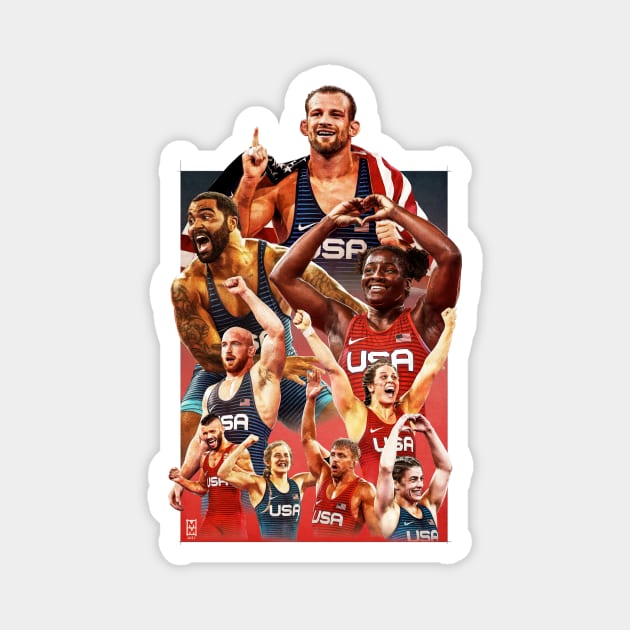 USA Olympic Wrestling Heroes Magnet by Mattasticmitchell