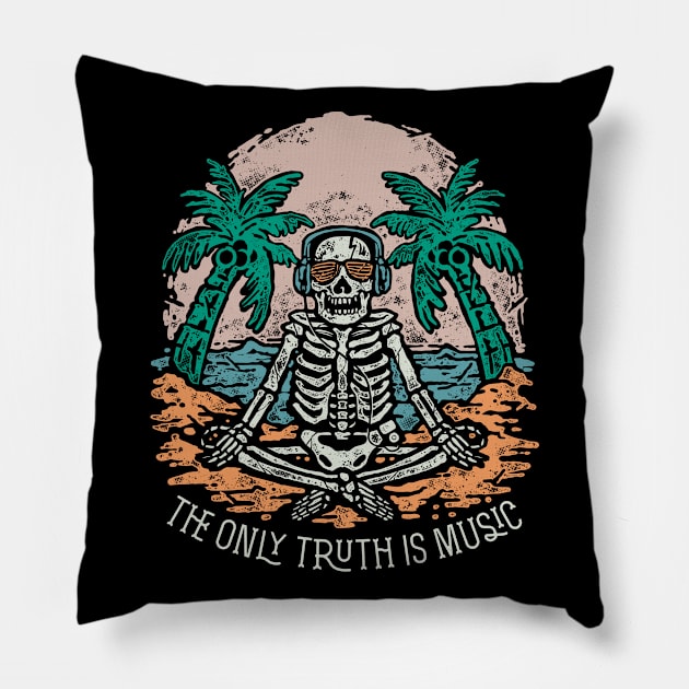 Meditating skeleton vintage hand drawn Pillow by Mako Design 