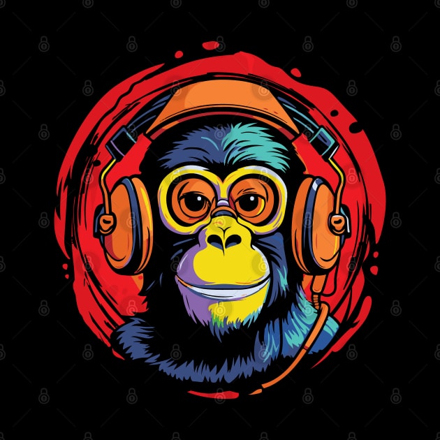 Chimp with Headphones - For Zoologists and Musicians by Graphic Duster