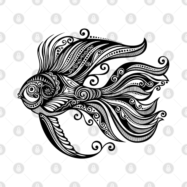 Black and White Print of Exotic Fish by lissantee