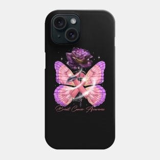 Butterfly Rose Breast Cancer Ribbon Awareness Phone Case