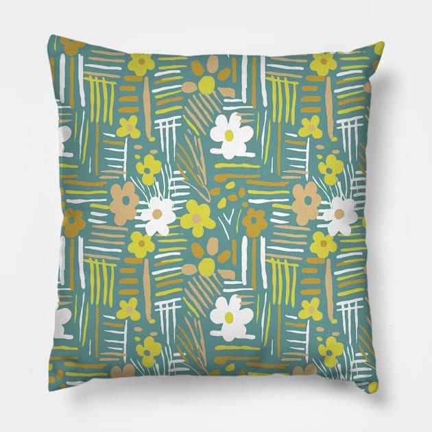 Minimal soft style floral and stripes green Pillow by Remotextiles