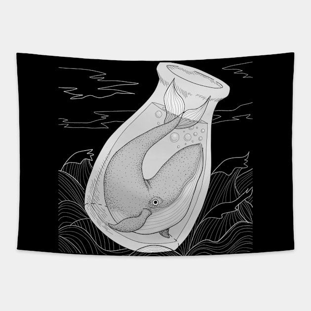 Whale in a bottle Tapestry by Strzmarta