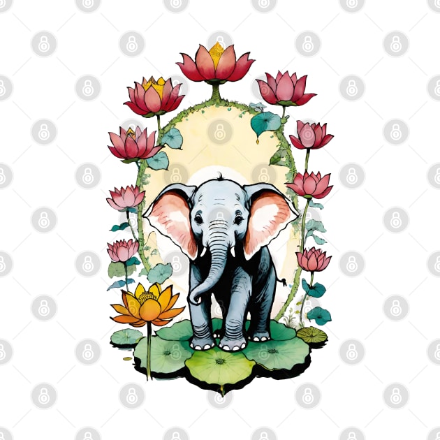 Elephant and the lotus Blossom by mariasshop