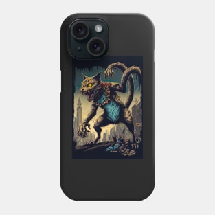 Giant Monster Cat attacking the city Phone Case