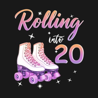 20 Years Old Birthday Girls Rolling Into  20th Birthday T-Shirt