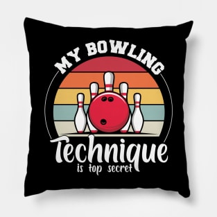 Funny Retro My bowling technique is top secret funny bowling bowler Pillow