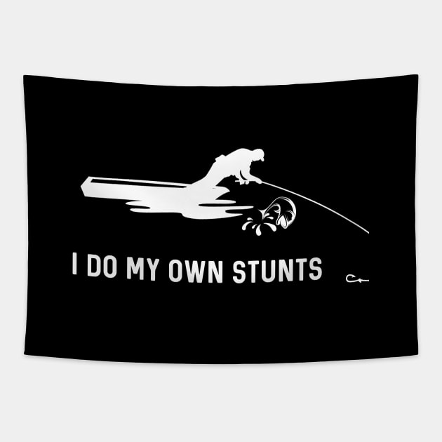 I Do My Own Stunts Fishing Funny Fisherman Tapestry by teebest