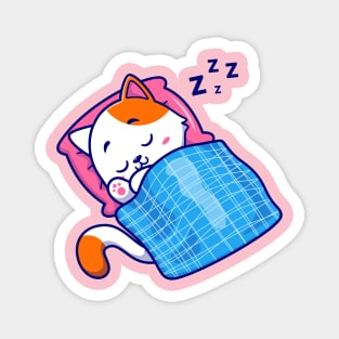 Cute Cat Sleeping With Pillow And Blanket Cartoon Magnet