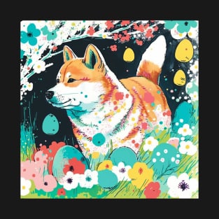 Easter Shiba Inu Spring Flowers Egg Dog Lover Paint Splatter T-Shirt