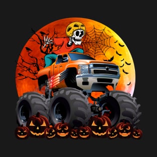 Skeleton Monster Truck Moon Candy Toddler Boys Halloween Kid T-Shirt