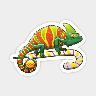 Shy chameleon wearing the perfect camouflage for Christmas Magnet