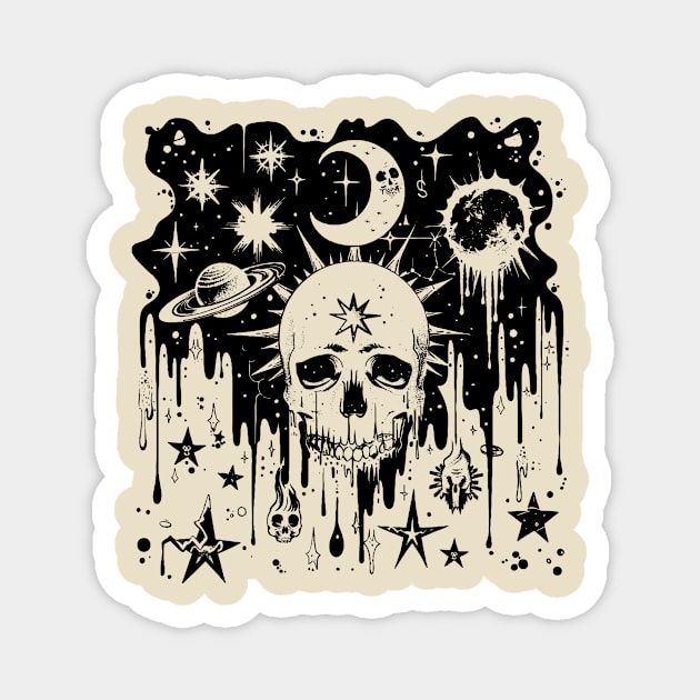 Linocut Skull on a background of space in the grunge style Magnet by SappiDigital