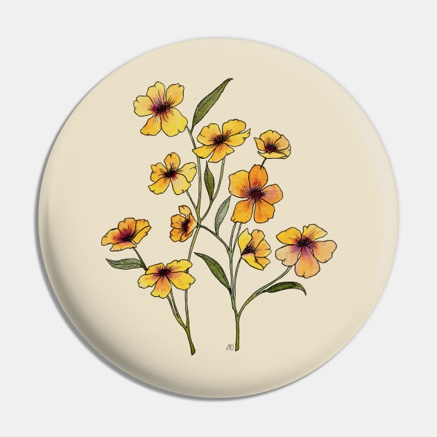 Yellow Flowers Watercolour Pin by Maria's flowers