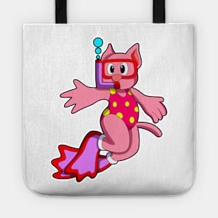 Cat at Swimming with Swimming goggles Tote