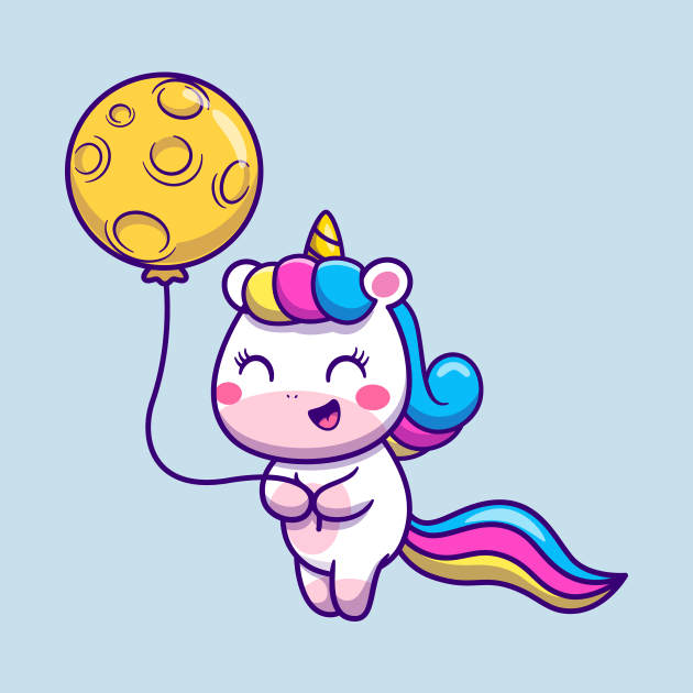 Cute Unicorn with Moon Balloon Cartoon by Catalyst Labs