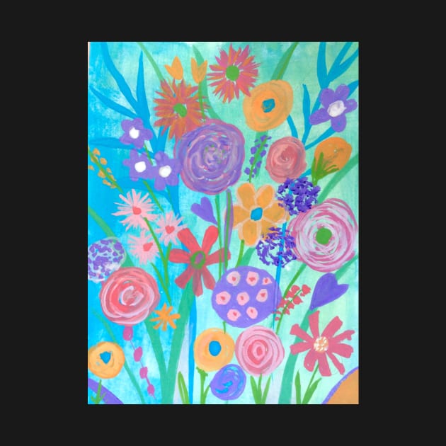 Bright Blue Expressive Florals by MyCraftyNell