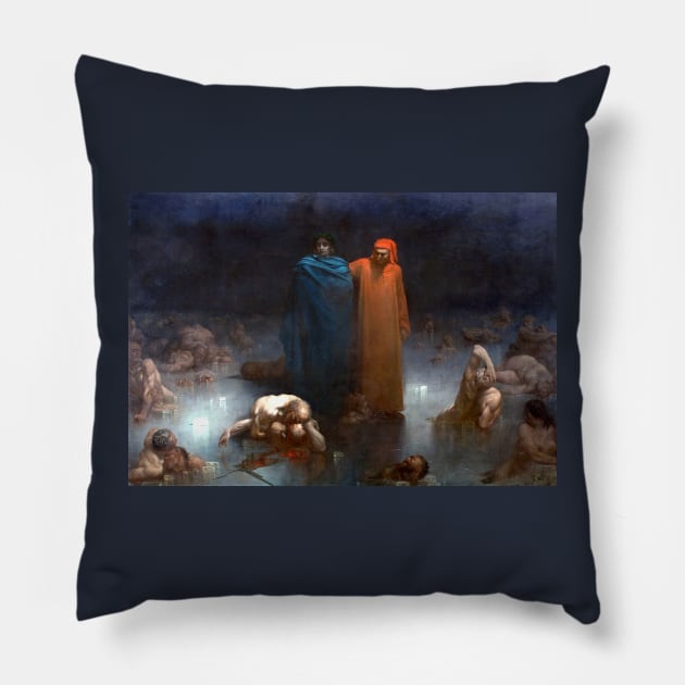 Dante and Virgil in the Ninth Circle of Hell - Gustave Dore Pillow by forgottenbeauty