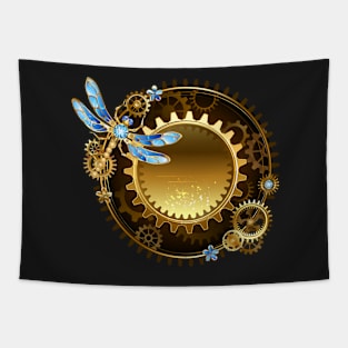 Banner with steampunk dragonfly Tapestry