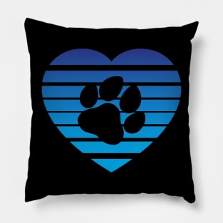 Dog Paw Heart Valentine - Dark Blue Gradient Pillow