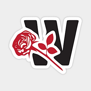 Letter W monogram with a red rose. Magnet