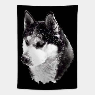 husky head - black-and-white Tapestry