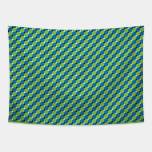 Optical Illusion / Blue Green Checkers Wave Tapestry