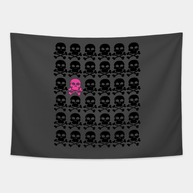 Black Skulls with One Pink Skull Tapestry by Scarebaby