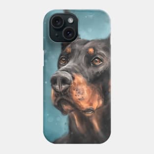 Painting of a Gorgeous Black and Gold Doberman on Dark Blue Background Phone Case