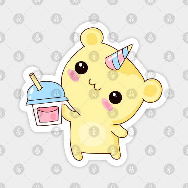 Cute Kawaii Cat Unicorn Holding Boba Magnet by Illustradise