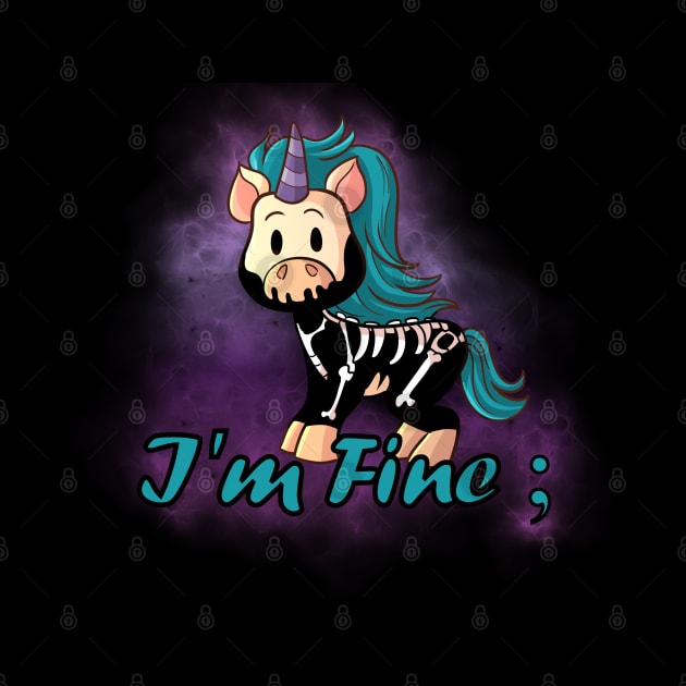 Knarf the Unicorn - I'm Fine - Kawaii Cute Goth by Wanderer Bat