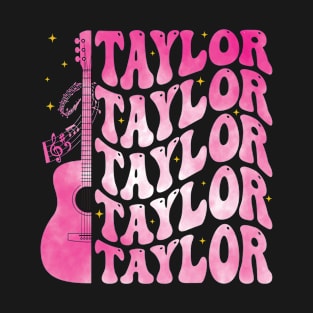 Taylor First Name I Love Taylor Girl Groovy Pink Retro 80s T-Shirt