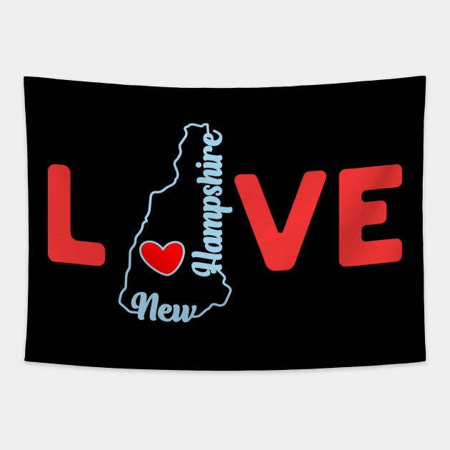 New Hampshire Love with State Outline of New Hampshire in the word Love Tapestry by tropicalteesshop